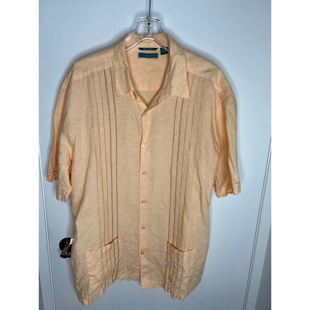 Cubavera Men's Linen Button Up Short Sleeve Shirt Peach ~ Size XXL